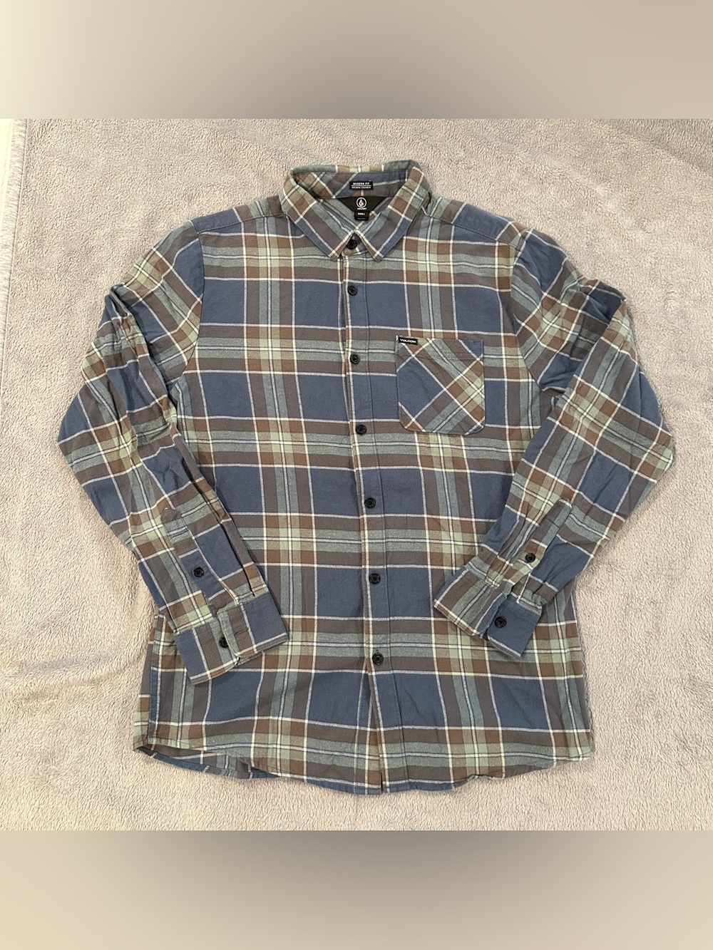 Volcom Blue & Green Plaid Long-Sleeve Button-Up Shirt